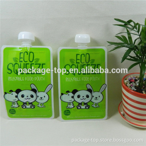 plastic safety cap puree ziplock baby food bag / reusable squeeze pouch for soft foods